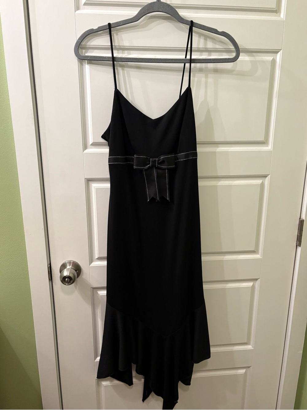Y2K Studio Y Black Spaghetti-Strap Midi Dress with Bow Trim